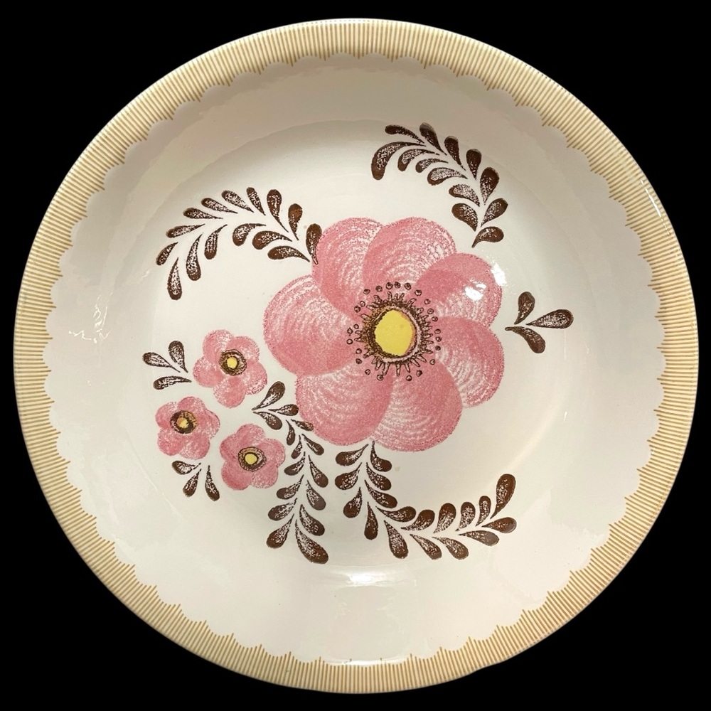 Vintage 1970s Royal China by Jeannette Large Ceramic Serving Bowl Rustic Floral